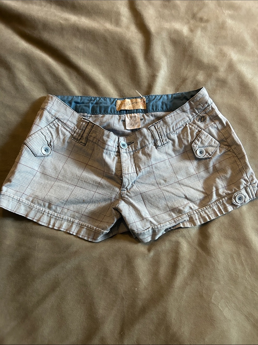 Billabong Light Blue Plaid Low-Rise Jean Shorts